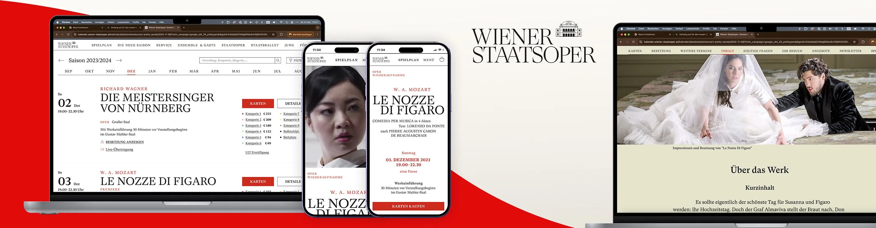 Verschiedene Ansichten des Designs der Wiener Staatsoper. Kalender und Startseite.