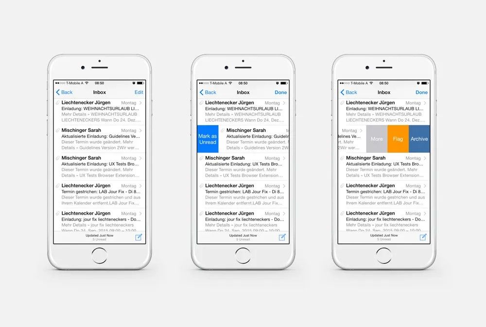 Mockup iOS Email Swipe Funktion