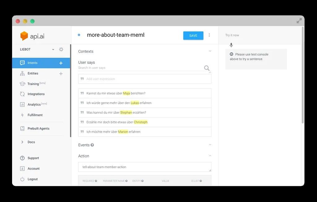 Screenshot of the API.ai dashboard
