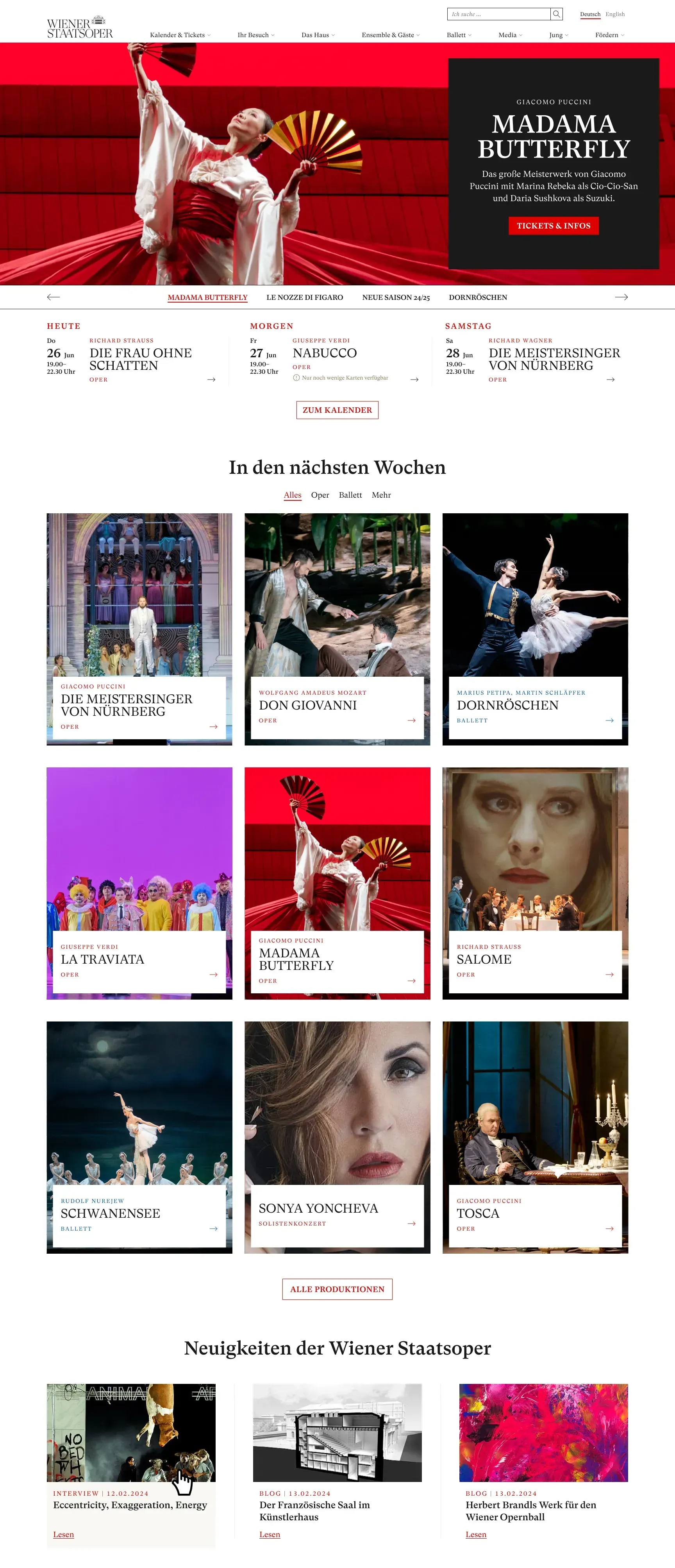 Die neue Startseite der Staatsoper.