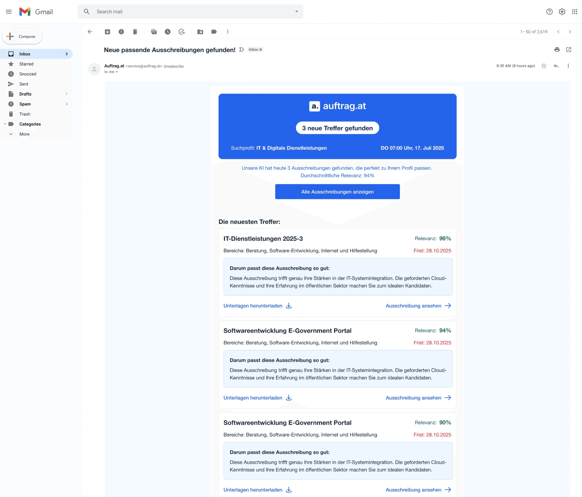 Treffermails nach dem Relaunch