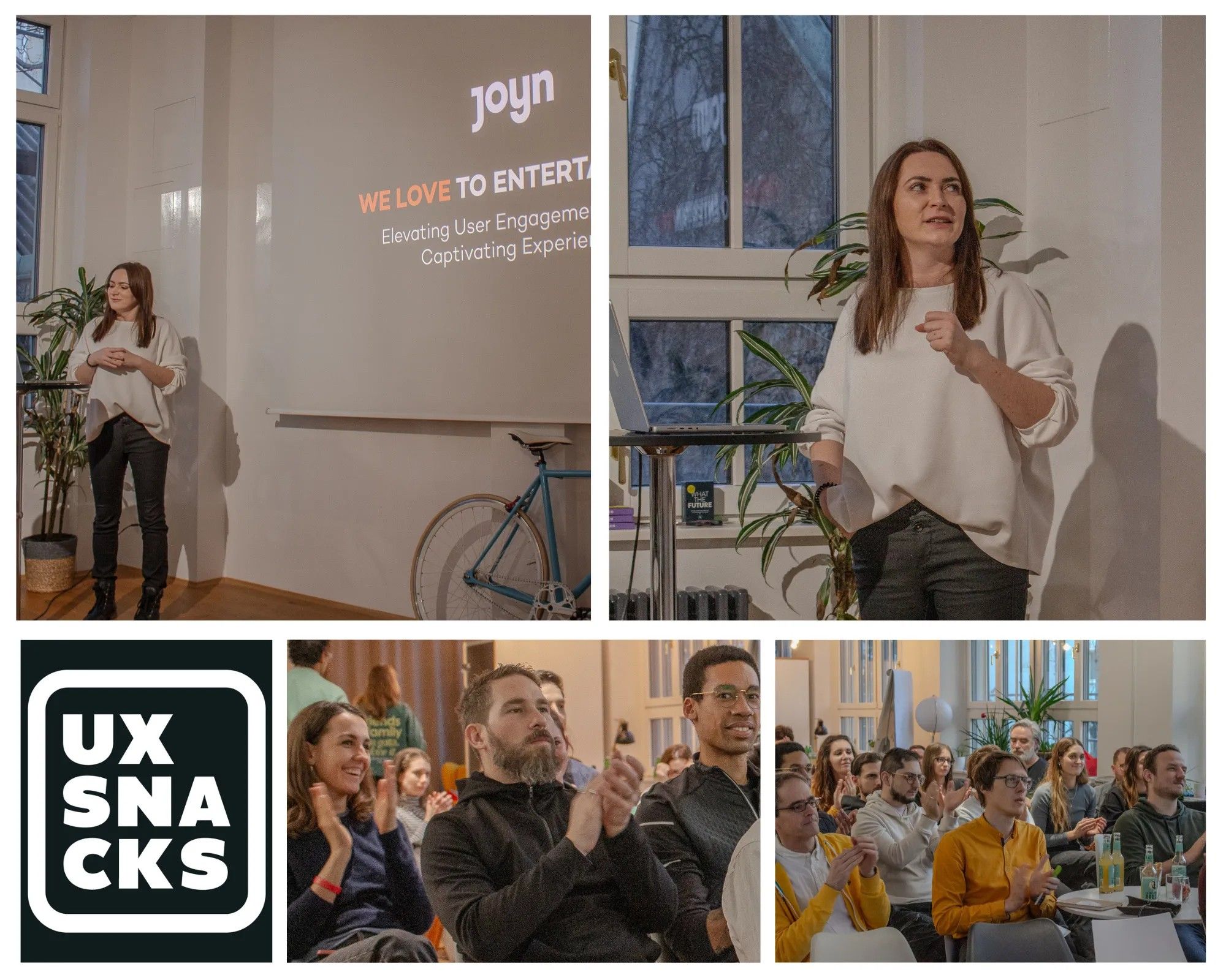 Foto-Collage vom Vortrag Joyn im Rahmen der UX Snacks