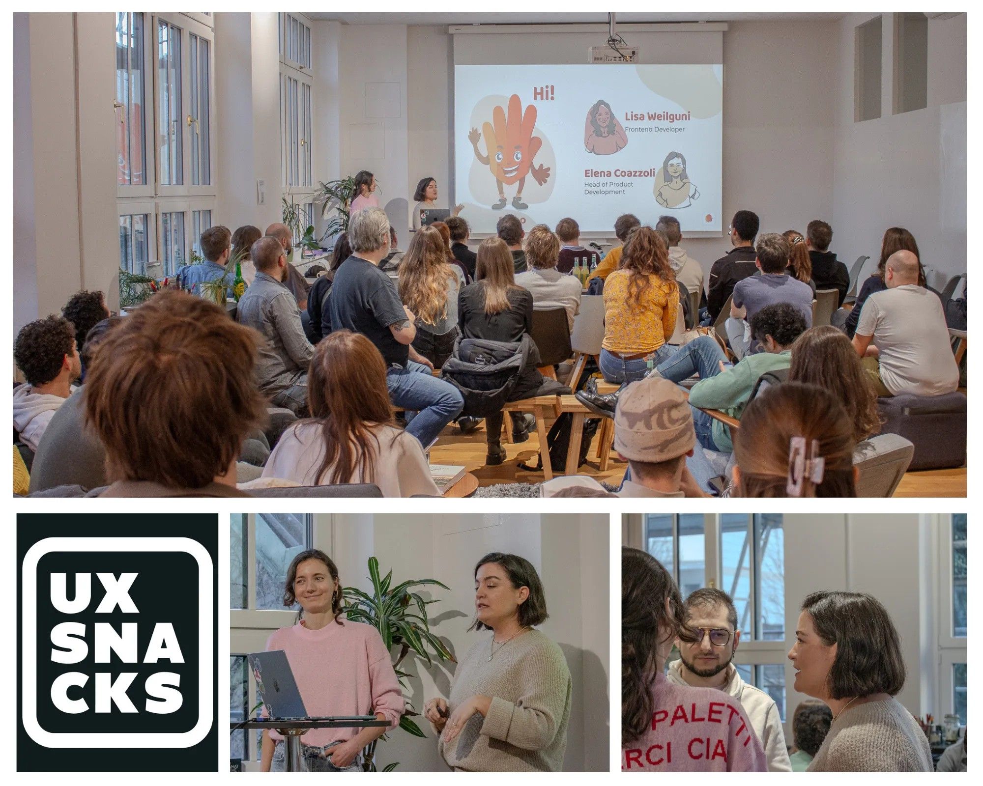 Fotocollage mit Fotos vom Event, speziell vom Vortrag Lingvano