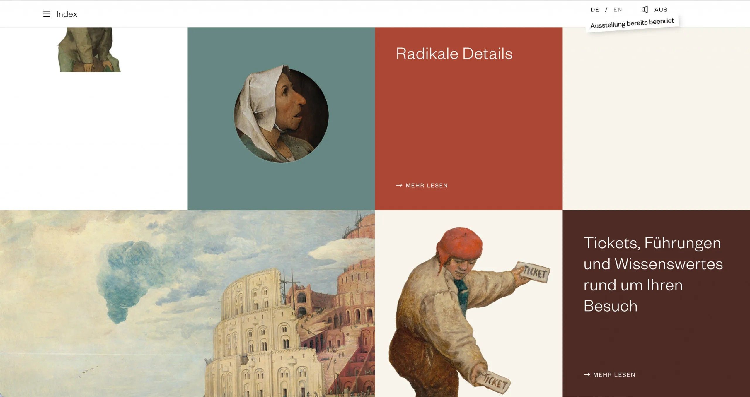 Grid Design mit einem Mix aus Bildern und Text-Kacheln