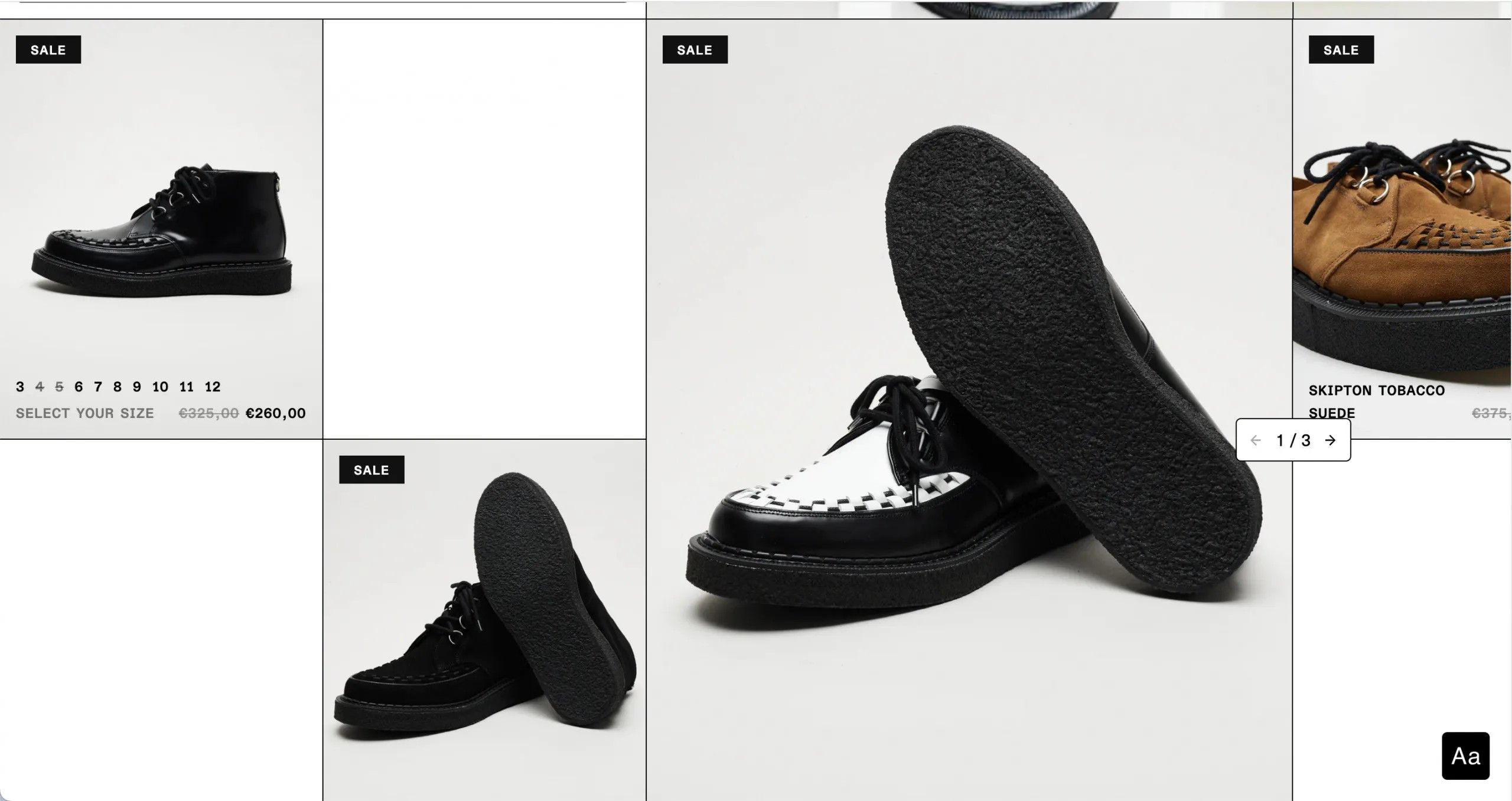 Schuhe in kleineren und größeren Bildern versetzt angeordnet