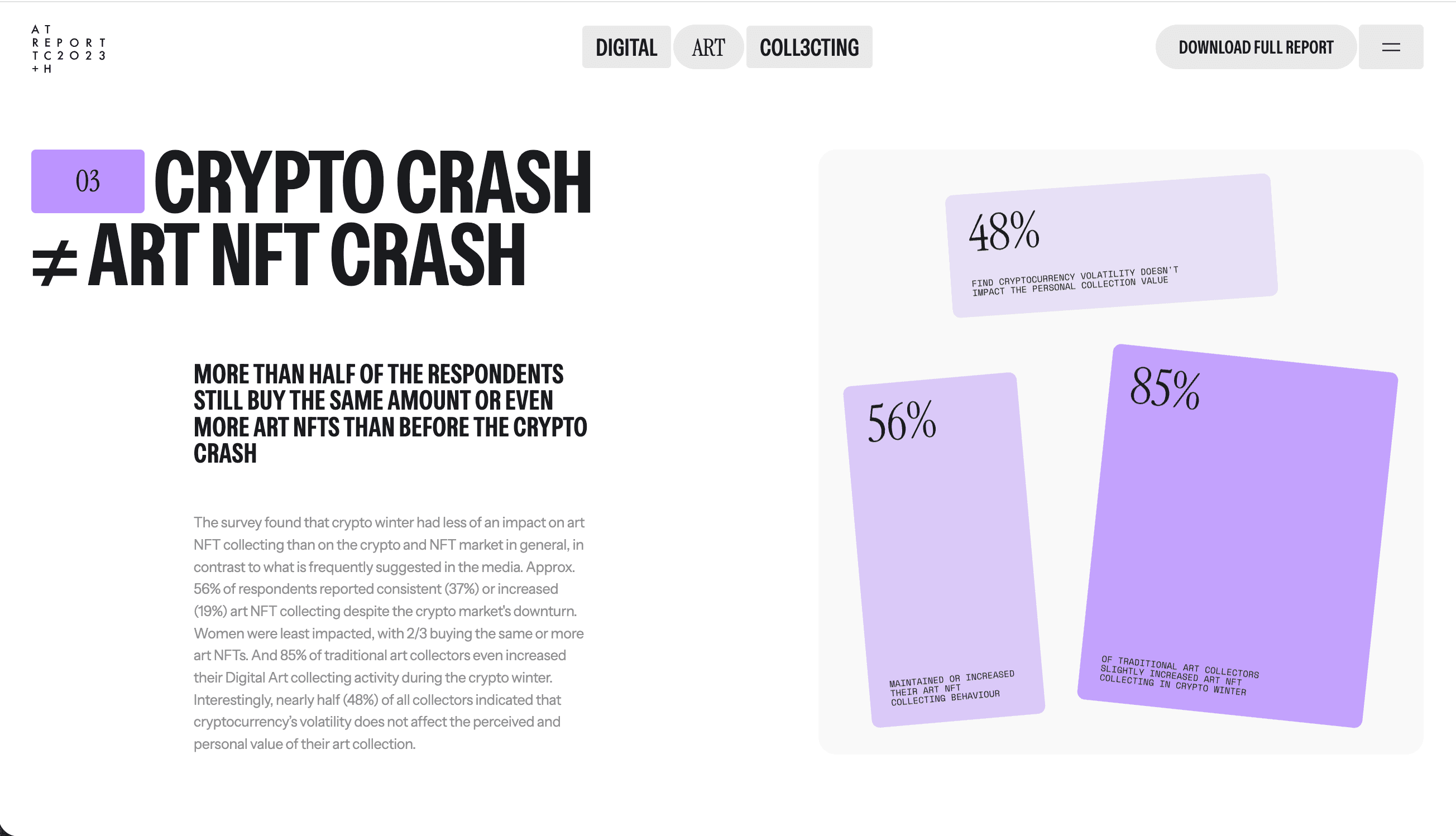 Links Headline und Text, rechts Grafik mit drei lila Rechtecken und Prozentzahlen