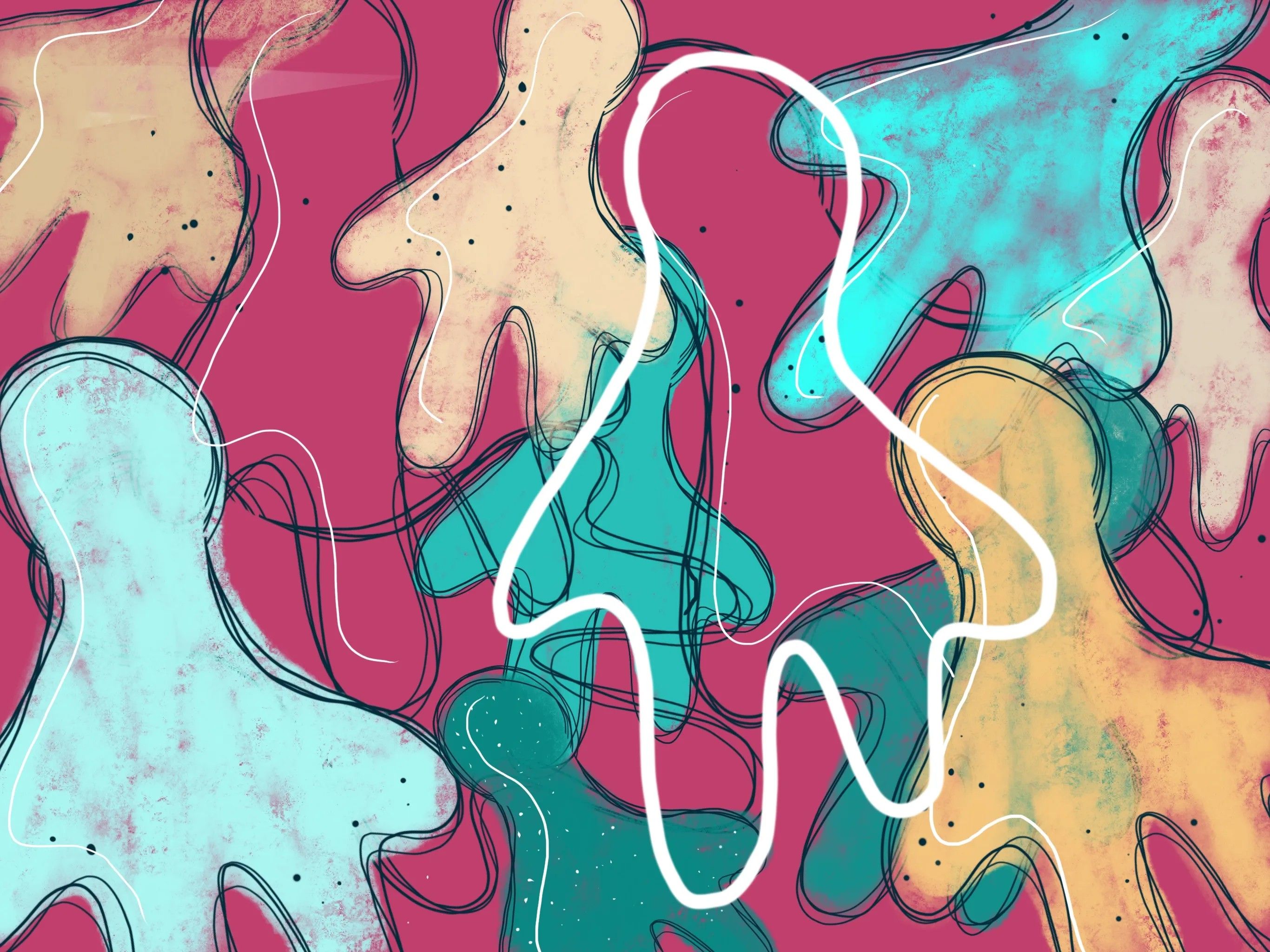 Illustration – viele Figuren liegen übereinander und ergeben Erkenntnis