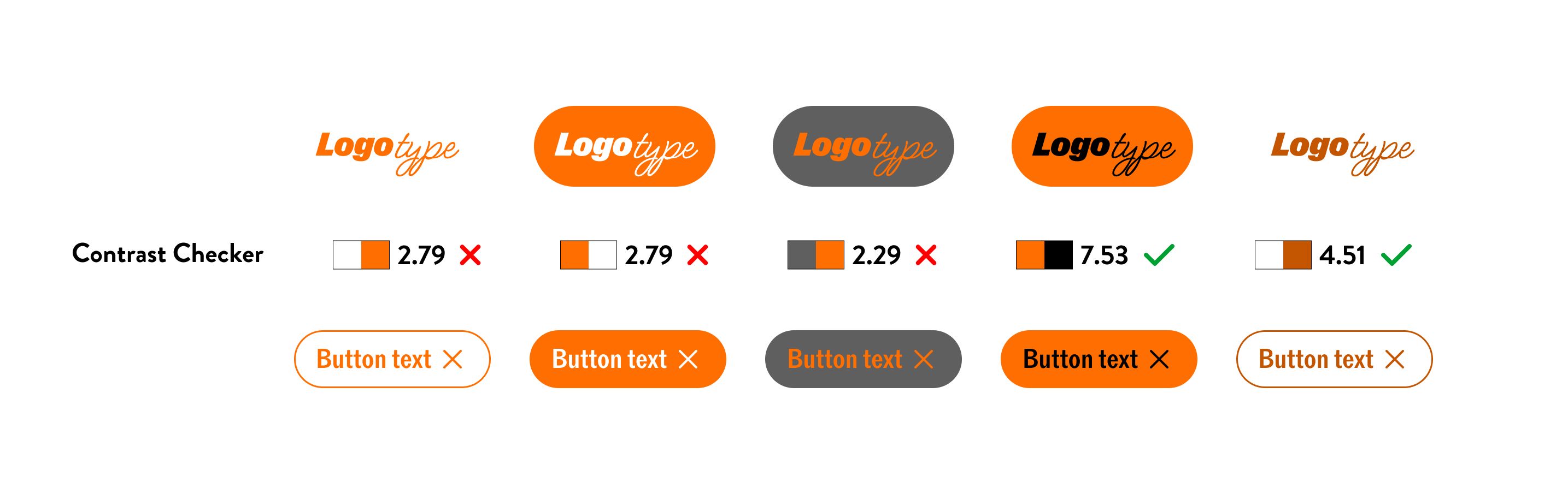 Logos und Buttons in verschiedenen Kontrastvarianten.