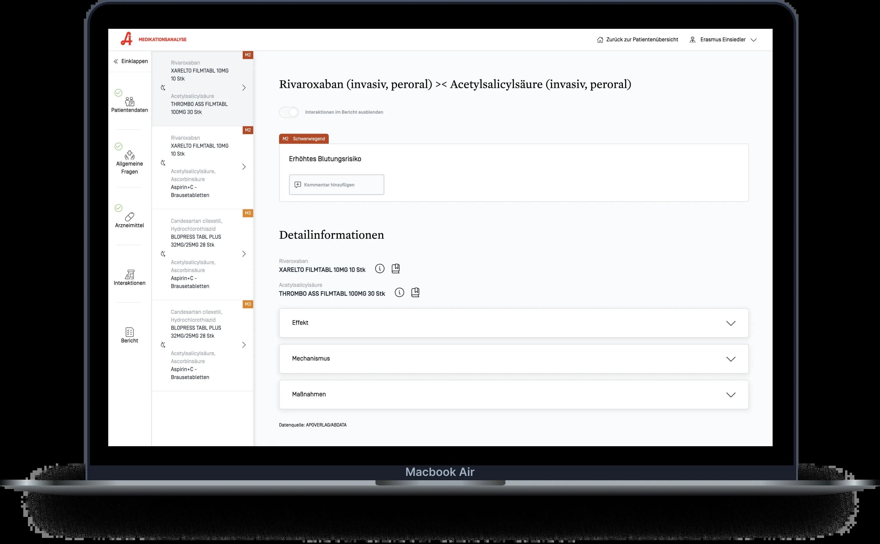 Ansicht zu Detailinformationen am Beispiel Rivaroxoban