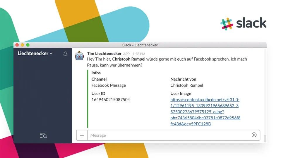 Screenshot of the Slack message which is sent to us when some wants to talk to a human instead of the bot