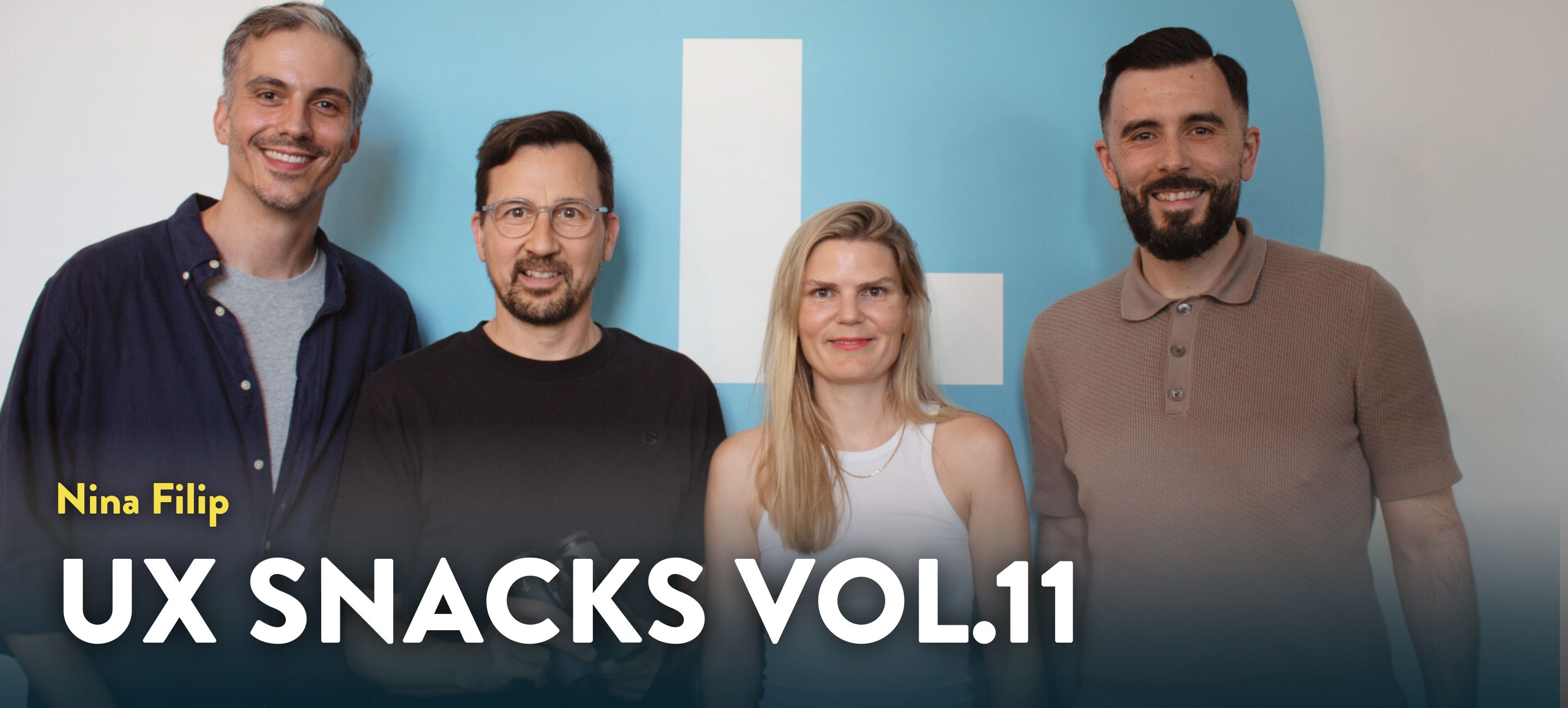 UX Snacks Vol.11 von Nina Filip mit Speaker:innen Portraits vor Liechtenecker Logo