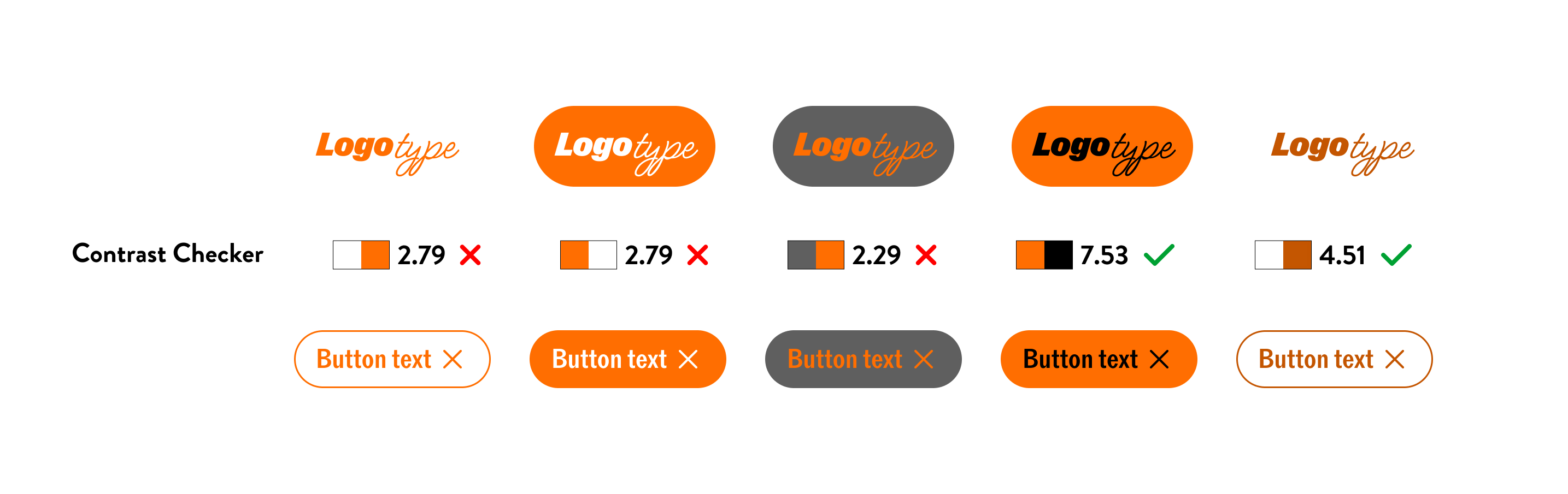 Logos und Buttons in verschiedenen Kontrastvarianten.