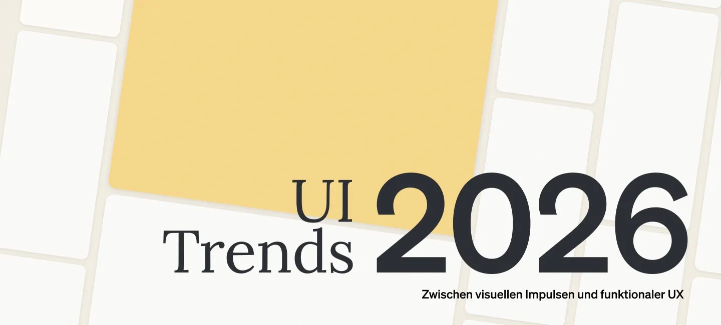 UI Trends 2026, gelber Hintergrund, schwarze Schrift.