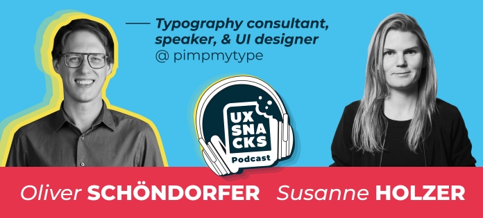 Oliver Schöndorfer und Susanne Holzer vor blauem Hintergrund mit UX Snacks Logo