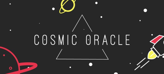 Cosmic Oracle Logo mit Planeten und Rakete