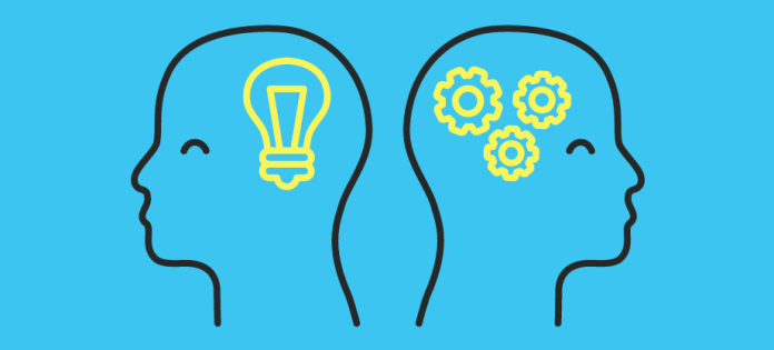 Blog image showing two heads, one thinking about innovation and one working effective