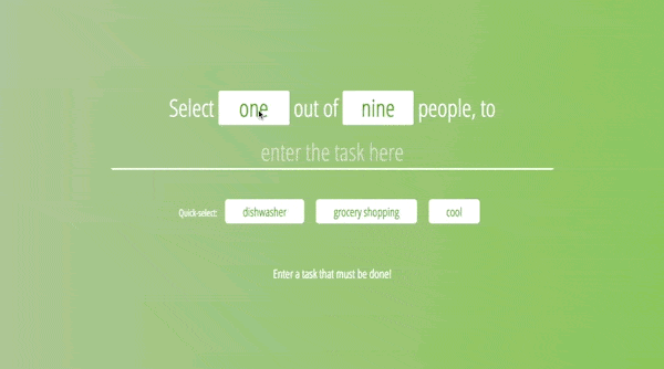 Unsere interne Random-App zum Auswählen der Personen & der Aufgabe
