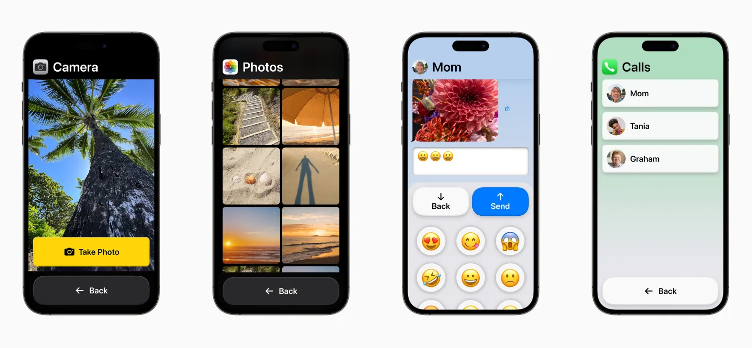 4 Apple Screens (Camera, Photos, Chat, Calls)